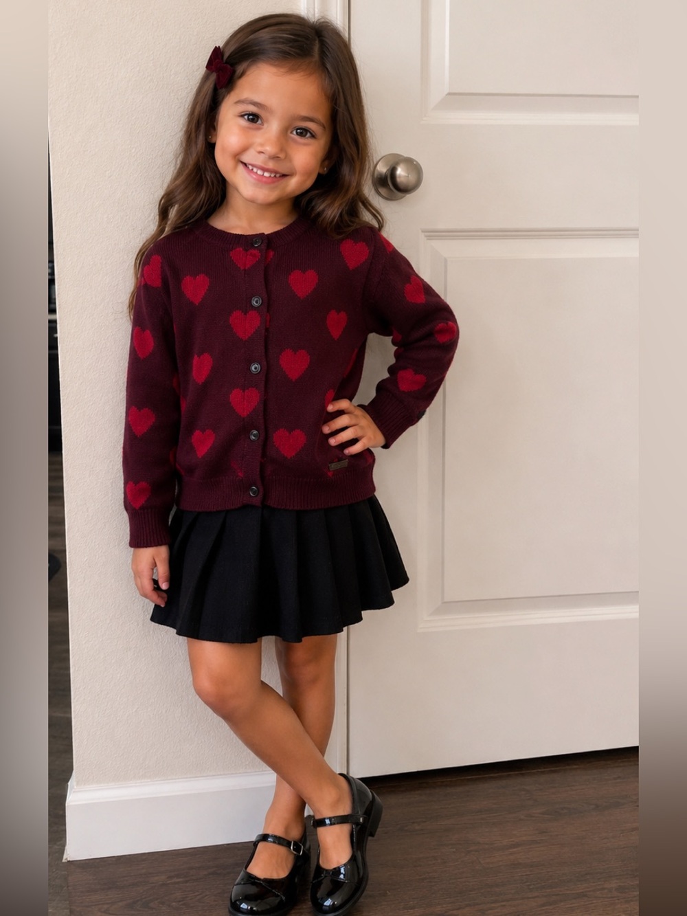 Burberry Girls Heart Print Cardigan - Burgundy & Red